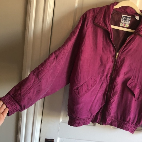 Vintage Details Express 100% Silk 80s Zip Up Bomber Jacket - Picture 6 of 7